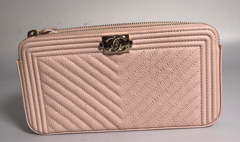 Túi chanel hồng nhạt sọc KG+