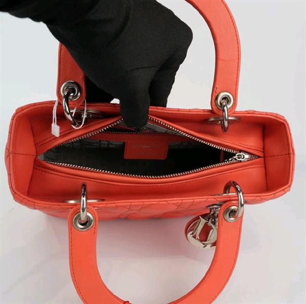 Túi Dior lady sz M màu hồng cam KG+