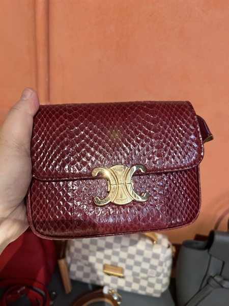 Túi Celine Triomphe da trăn đỏ size 16 +