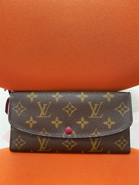 Ví LV Dài Nút Đỏ HOa Nâu+