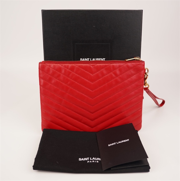 Túi Clutch YSL đỏ logo vàng KG+