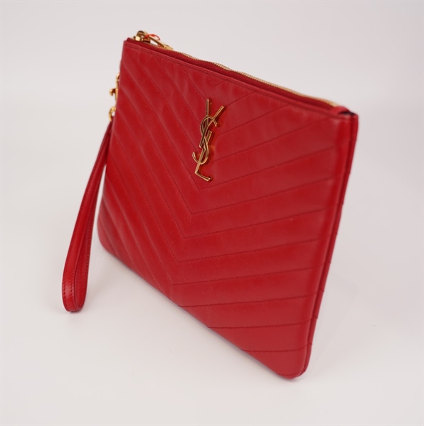 Túi Clutch YSL đỏ logo vàng KG+