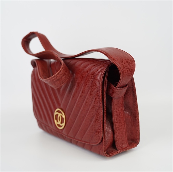 Túi Chanel đỏ đô logo vàng KG+