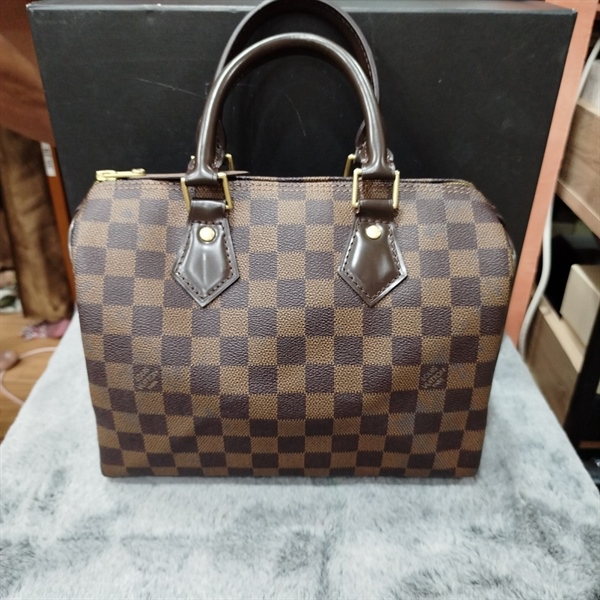 Túi speedy LV ô vuông nâu lòng đỏ ++