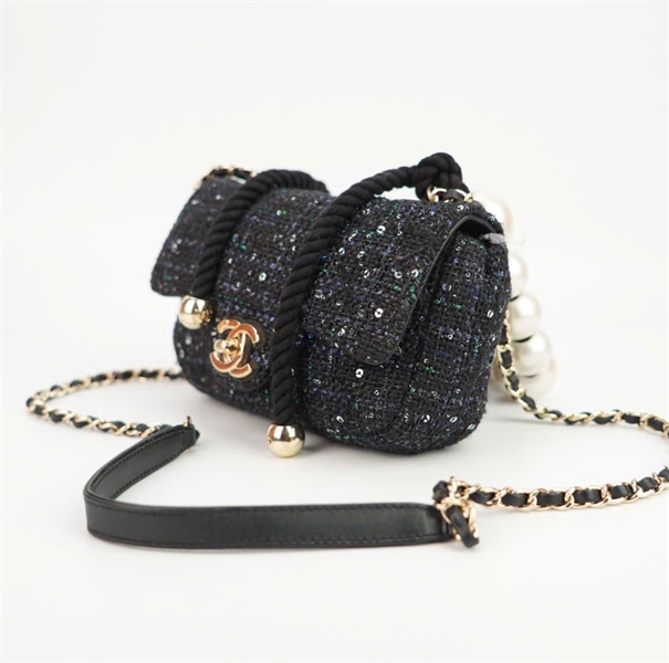 Túi Chanel đính kim sa quai hạt châu lớn size 18 ++