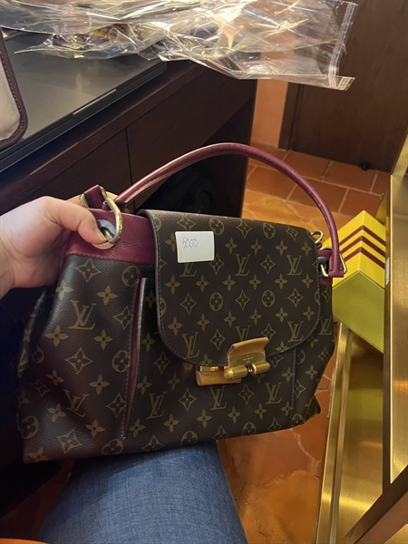 Túi LV hoa nâu phối quai tím TB +