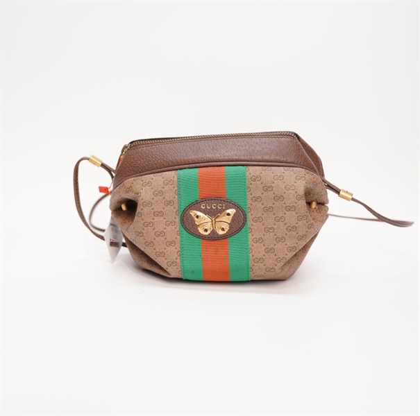 Túi GG trụ ngang đeo chéo bướm nâu lòng xanh TB+