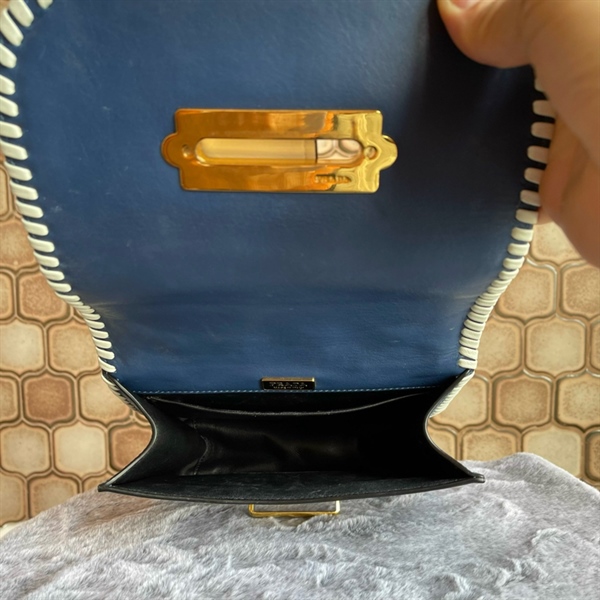 Túi Prada Jean Xanh Viền Hồng Đỏ KG+