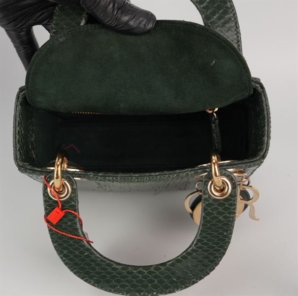 Túi Dior Lady da trăn màu xanh sz mini+