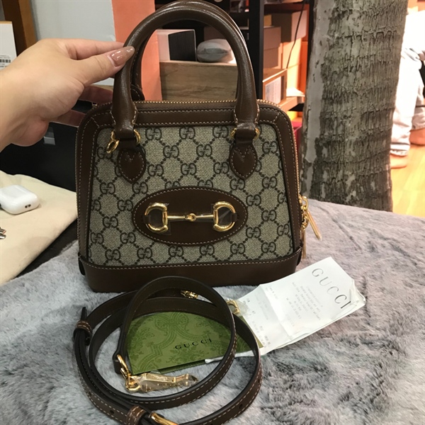 Túi GG Alma xám đế nâu +