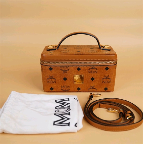 Túi hộp MCM trụ đứng màu nâu KG+