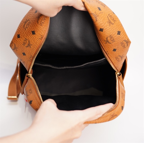 Balo MCM nâu phối sọc đỏ TB+