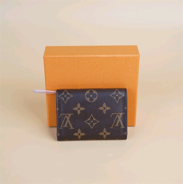 Ví card LV hoa nâu nút hồng +