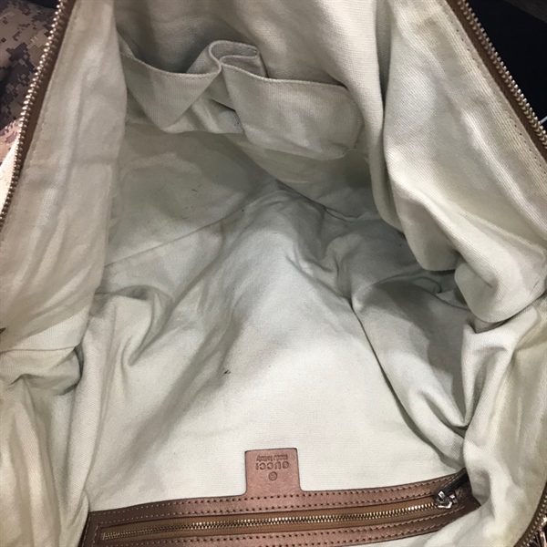 Túi xách GG xám chữ vàng dây tết+