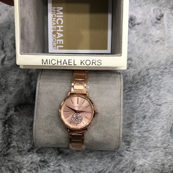Đồng hồ MK màu vàng hồng mặt đính đá+