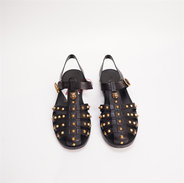 Giày GG sandan đen đính đinh vàng TB+