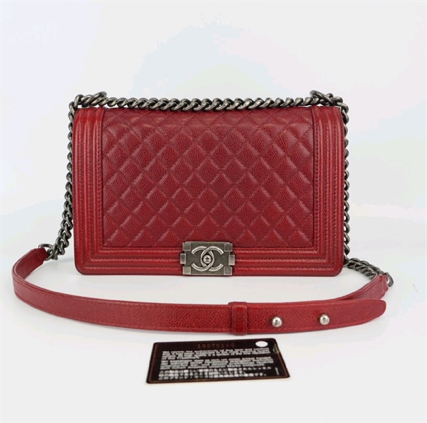 Túi Chanel Boy sz M đỏ đô KG+