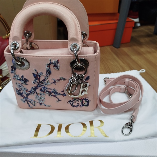 Túi Dior Lady màu hồng cành đào xanh+