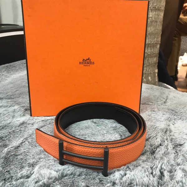Thắt lưng Hermes cam H đen KG+