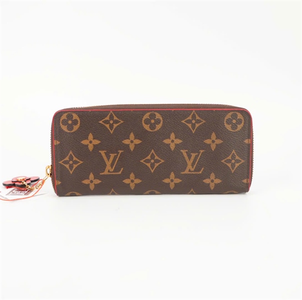 Ví LV hoa nâu viền đỏ kèm charm hoa KG+