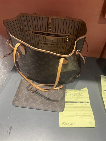 Túi LV tote hoa nâu kèm ví +