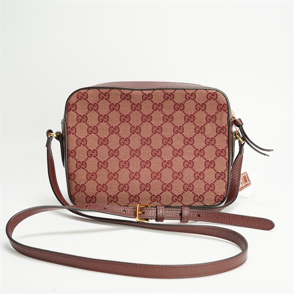 Túi đeo chéo GG hoạ tiết phối da nâu +