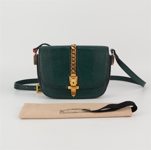 Túi GG vân da xanh rêu đáy bo 16cm+