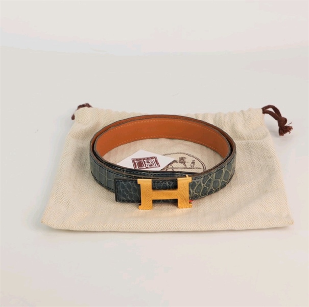 Thắt lưng Hermes màu xanh phối nâu KG+