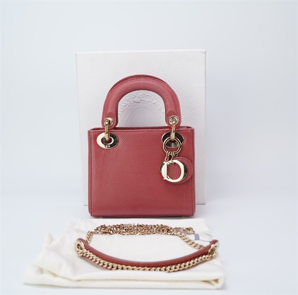 Túi Dior Lady da trăn màu hồng đất size mini +