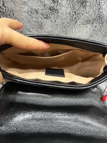 Túi GC hoa nâu khoá vàng viền đen +