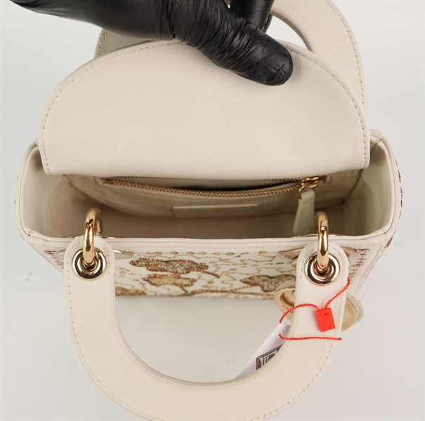 Túi Dior lady màu trắng hoa vàng sz mini +