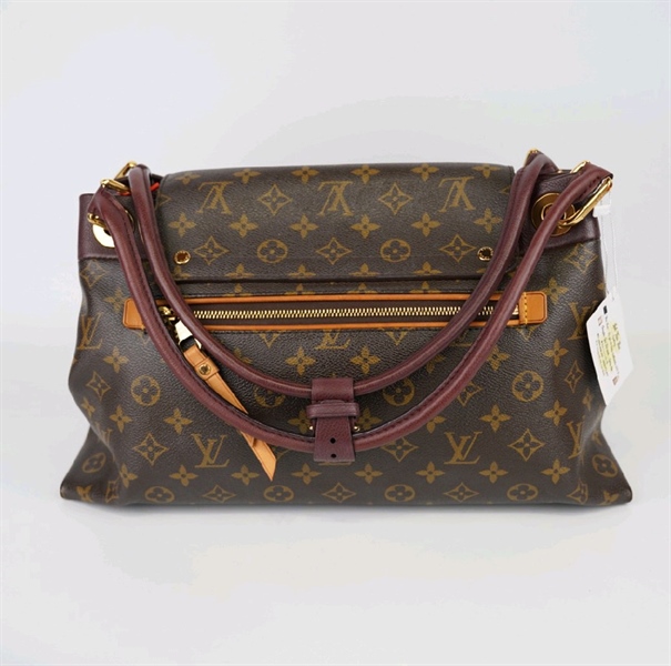 Túi LV hoa nâu viền da tím KG+