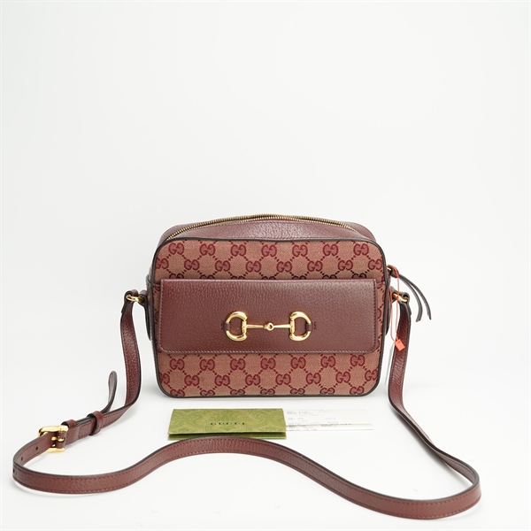 Túi đeo chéo GG hoạ tiết phối da nâu +