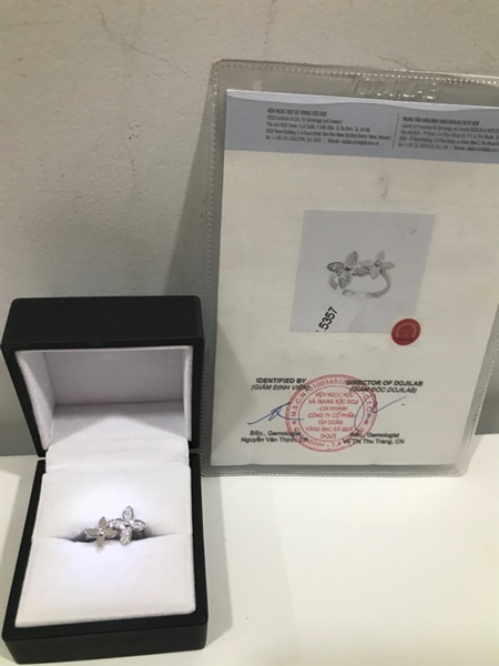 Nhẫn Màu Trắng Gắn Đá 2 Hoa25 viên KG+