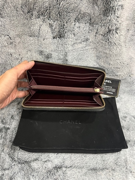 Ví chanel dài đen ô vuông lòng nâu KG+