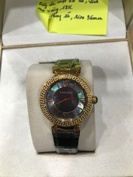 Đồng hồ versace mặt viền vàng dây da KG+