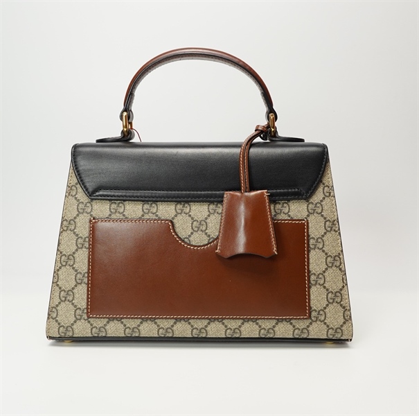 Túi hộp GG hoạ tiết phối da nâu +