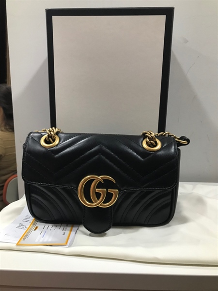 Túi GG Mamont Đen Vân Lượn sóng+