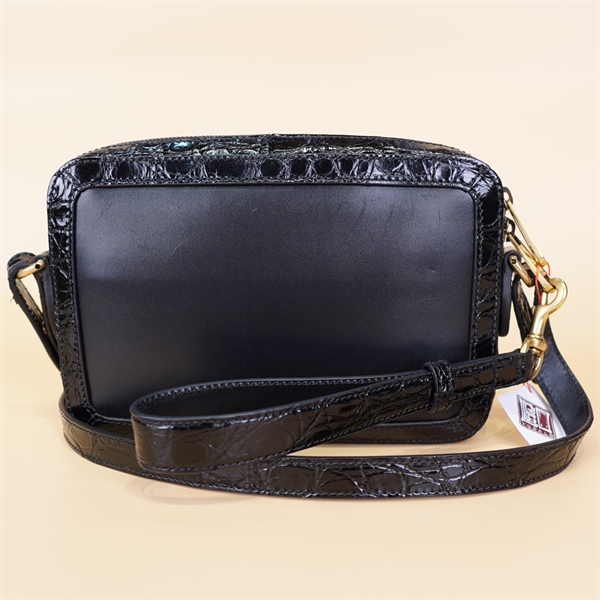 Túi xách GG đen viền da cá sấu +