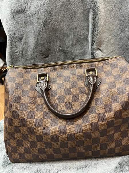Túi Speedy LV ô vuông nâu lòng đỏ KG+