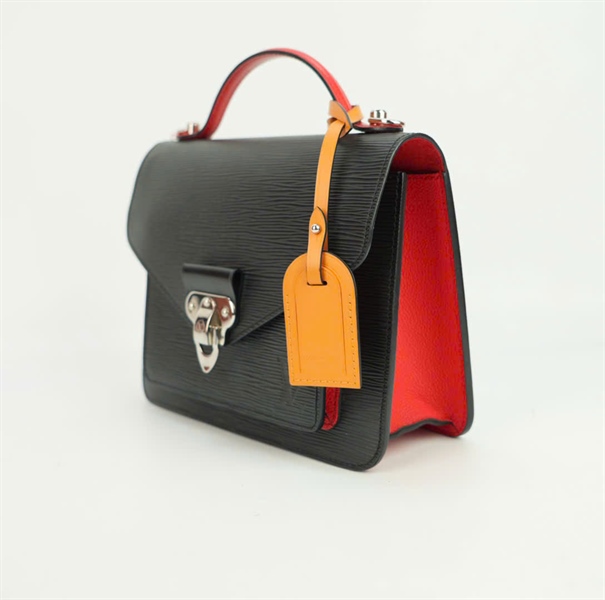 Túi LV vân đen lòng đỏ khoá bạc strap xanh dương size 23 +