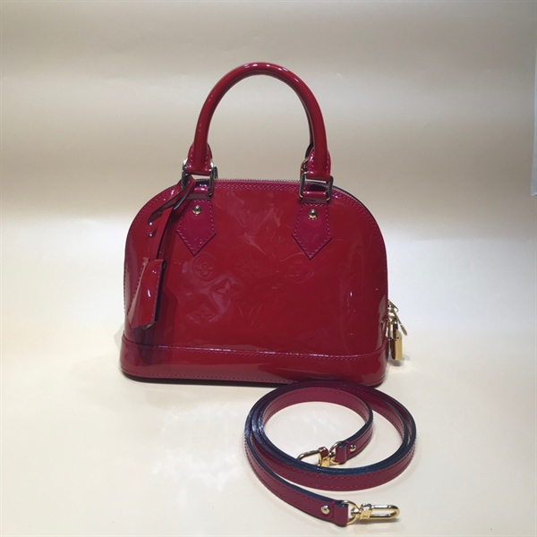 Túi LV Alma đỏ bóng chữ mờ lòng hồng +