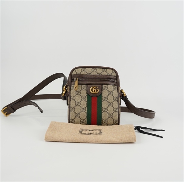 Túi GG đeo chéo nâu vải xanh đỏ giữa KG+