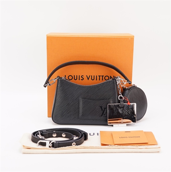 Túi LV vân đen kèm gương, ví tròn KG+