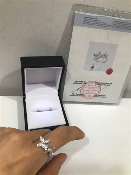 Nhẫn Màu Trắng Gắn Đá 2 Hoa25 viên KG+