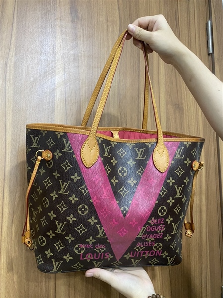 Túi neverfull LV lòng hồng chữ hồng size 32cm++
