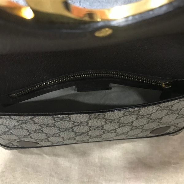 TÚI GG Blondie sám nâu khóa vàng tròn+