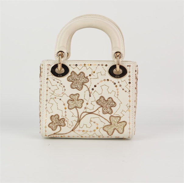 Túi Dior lady màu trắng hoa vàng sz mini +