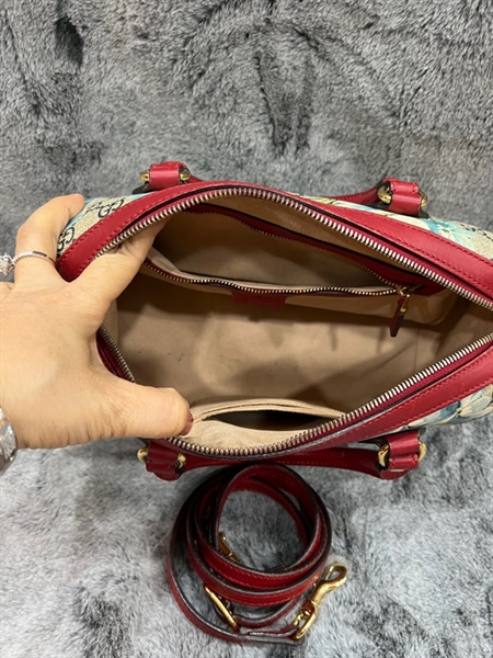 Túi Gucci hoa nâu xanh viền đỏ +