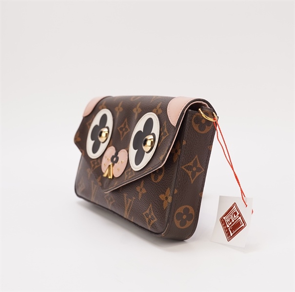 Túi LV hoa nâu gắn hoa nút V size 20cm +